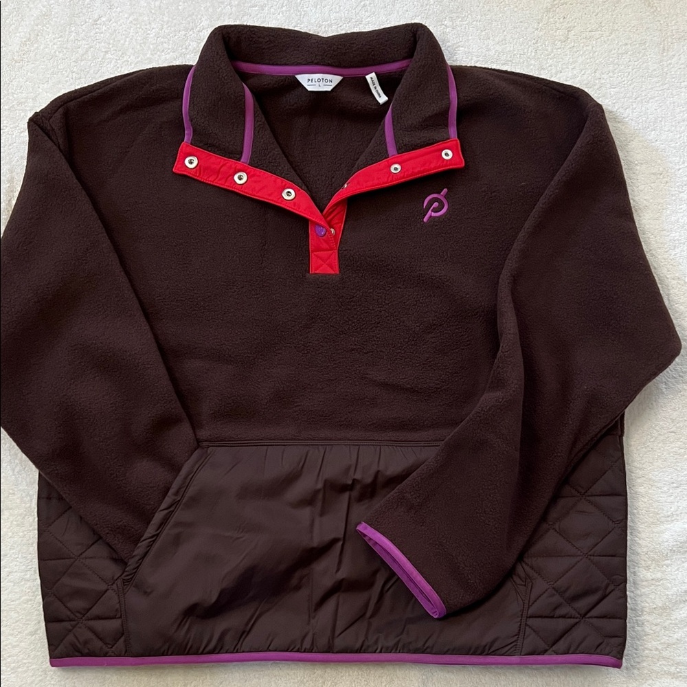 Peloton Fleece, Brown with Red and Purple Accents, Women’s size L